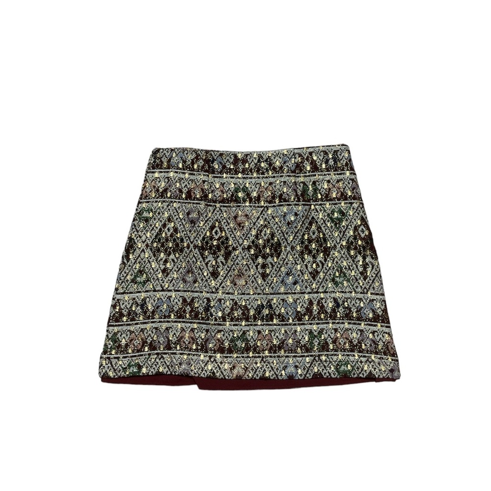 Francesca’s Blue Rain Mini Skirt Women’s S Gold Tribal Tape A Line Geometric New